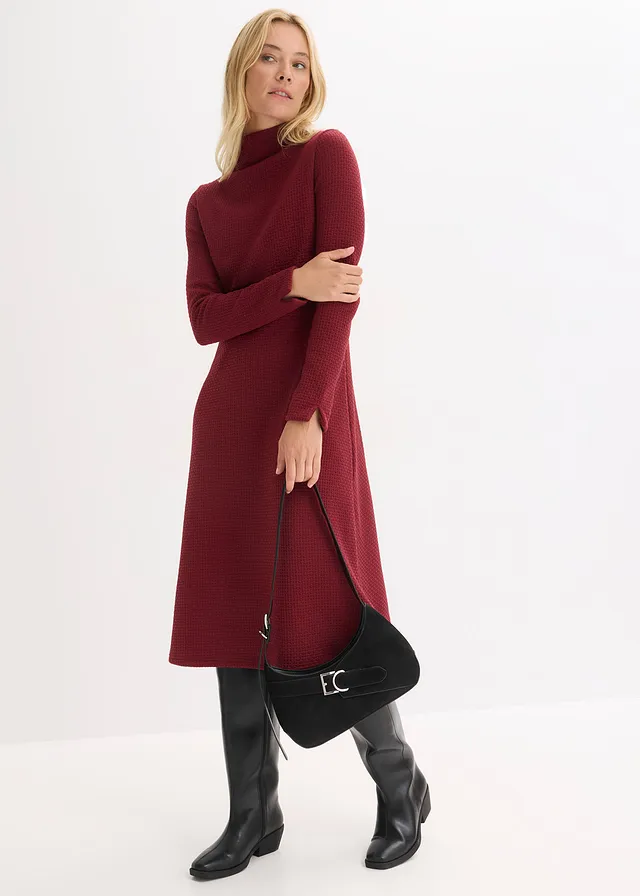 Midi jurk met iets uitlopende rok • robijnrood • product-page.page-title-suffix