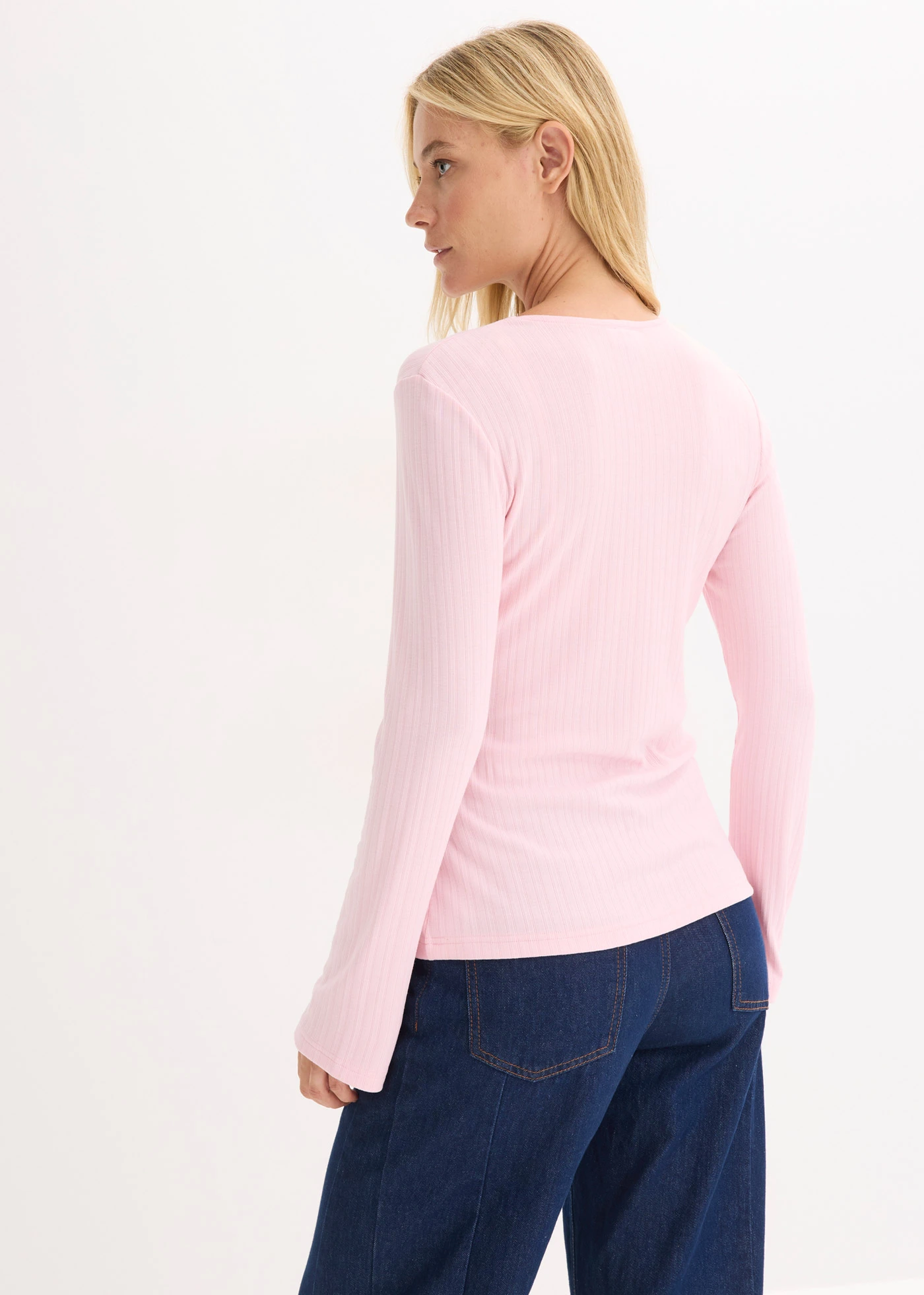 Bluză cu mâneci lungi ripsată • roz cristal • magazin bonprix