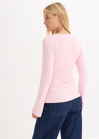 Longsleeve van geribd materiaal, Kleur: kristalroze