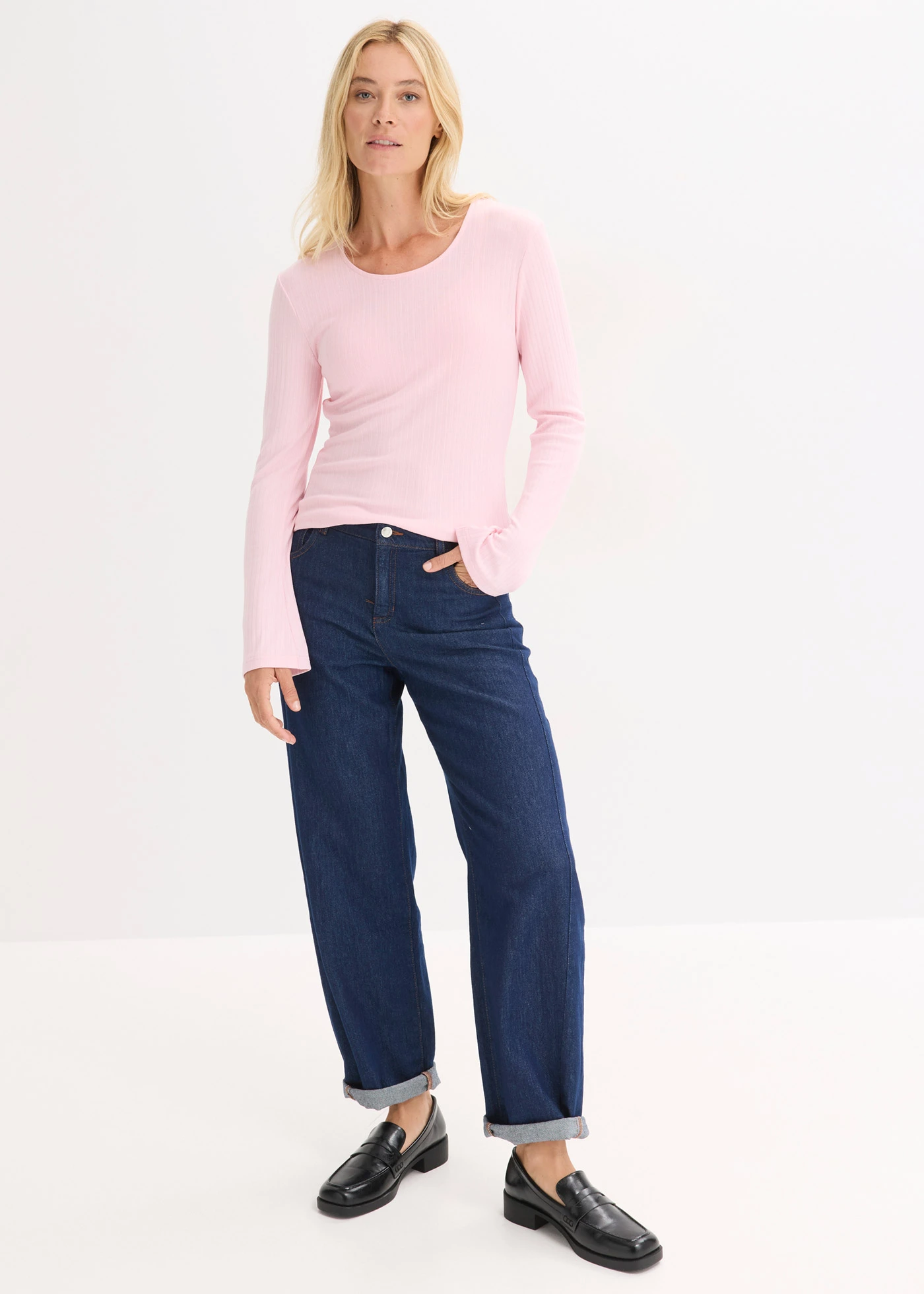 Bluză cu mâneci lungi ripsată • roz cristal • magazin bonprix
