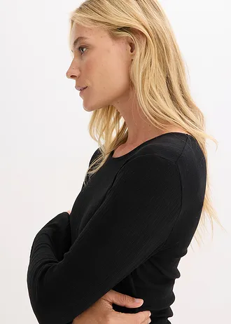 Prążkowana bluzka z długim rękawem • czarny • sklep bonprix