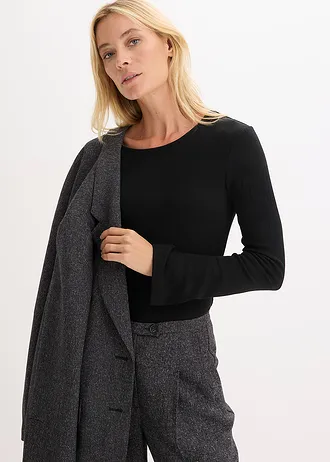 Longsleeve van geribd materiaal • zwart • bonprix online shop