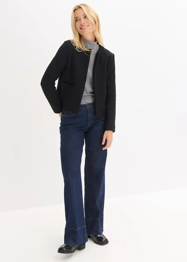 Korte jersey blazer, Kleur: zwart