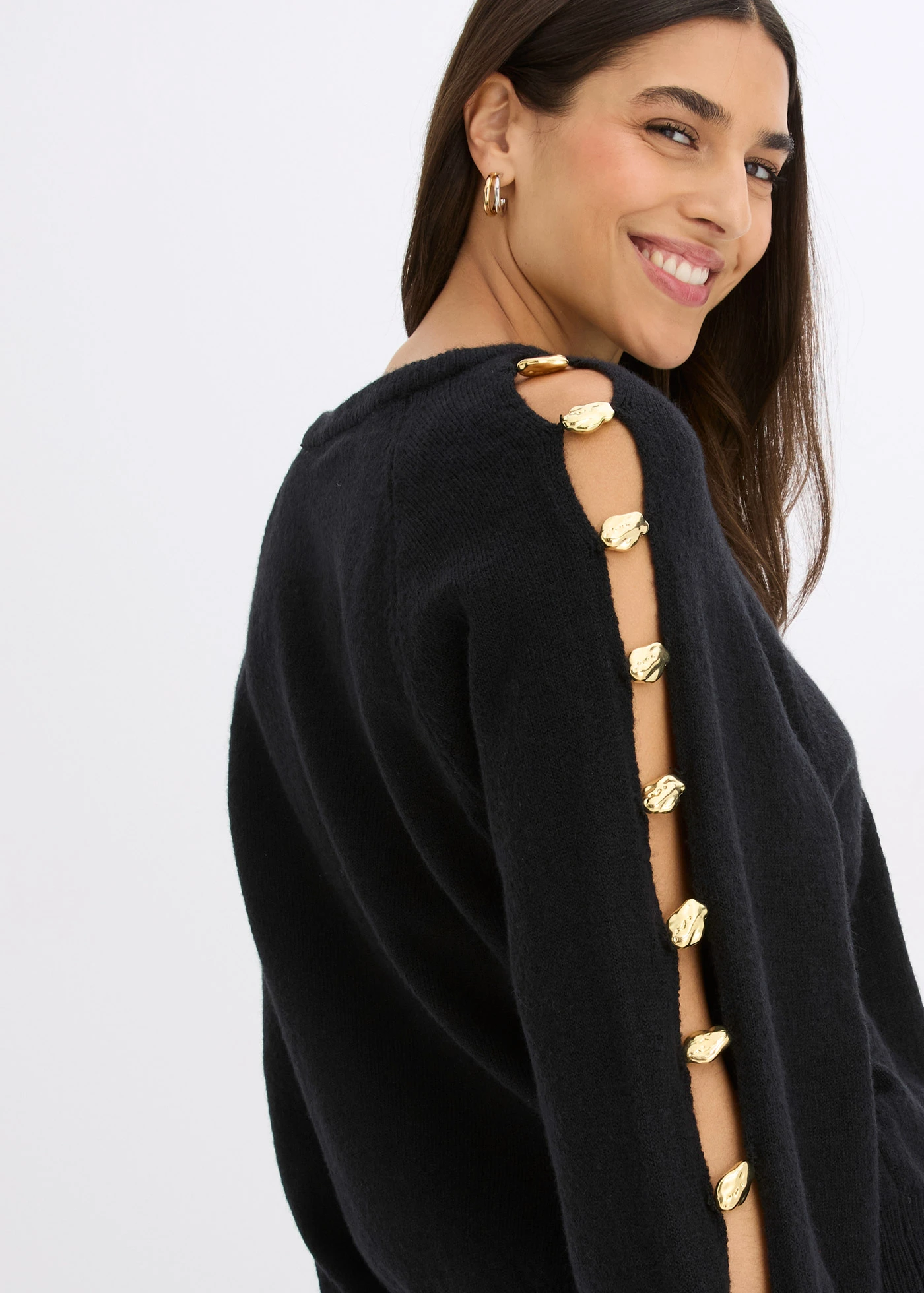 Pull avec perles métalliques • noir • Boutique bonprix
