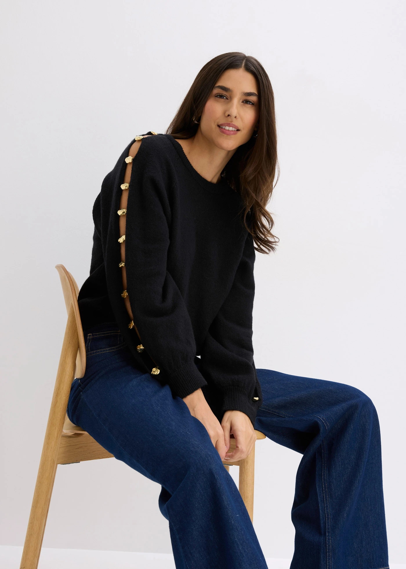 Pull avec perles métalliques • noir • Boutique bonprix