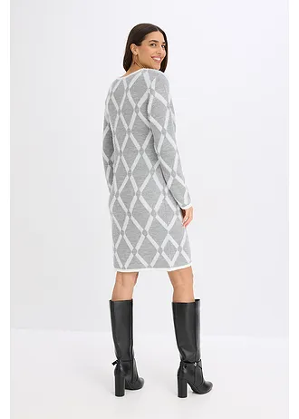 Robe en maille poilue avec motif en losange • gris clair chiné/écru graphique • Boutique bonprix