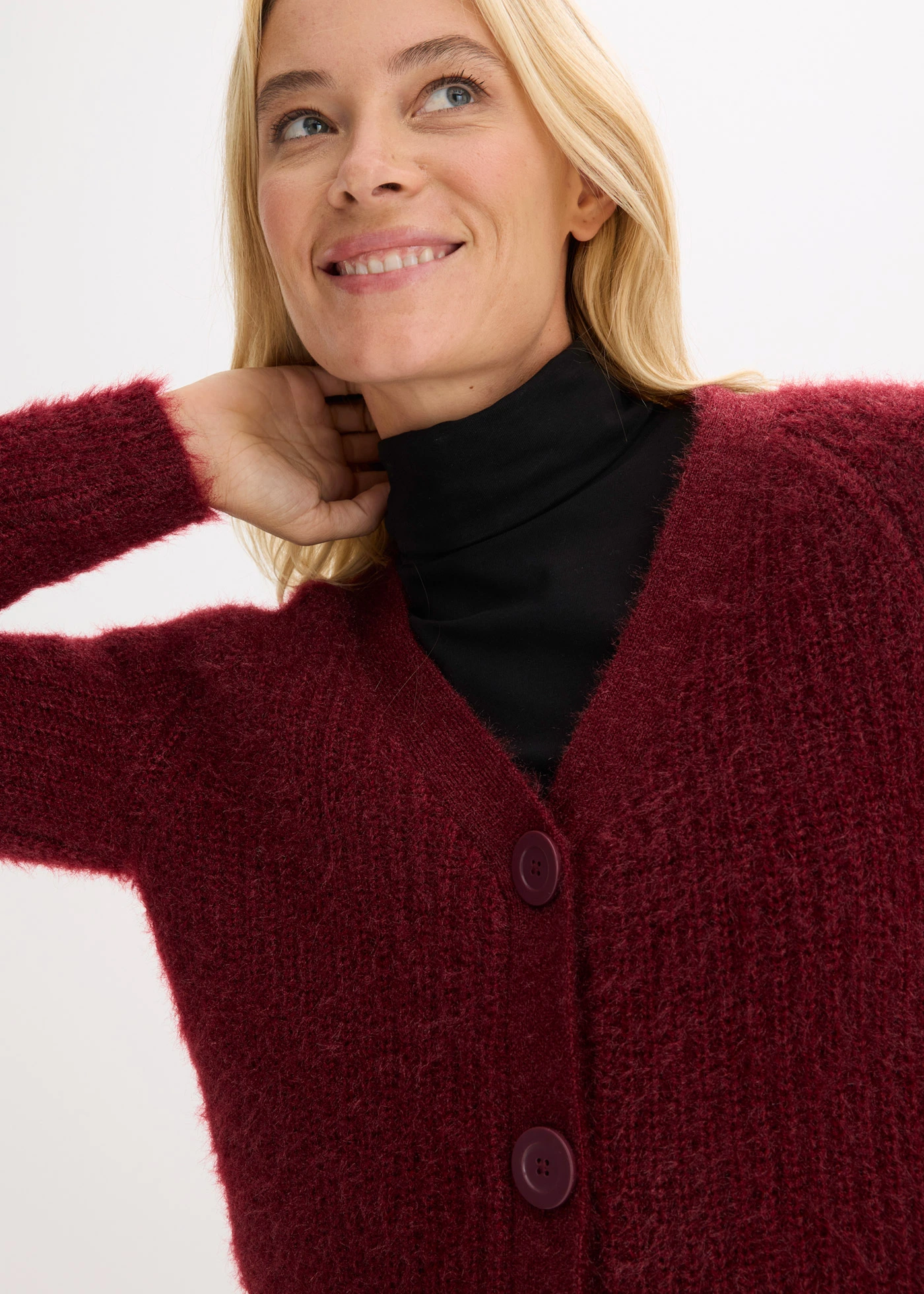 Geribde grofgebreide trui met glanseffect • robijnrood • bonprix online shop