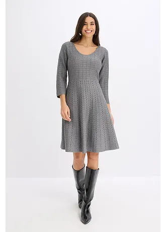 Robe douce en maille • gris chiné-noir • Boutique bonprix