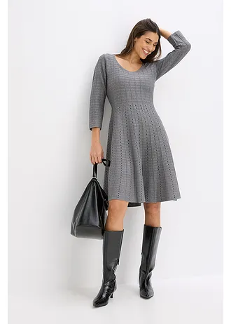 Robe douce en maille • gris chiné-noir • Boutique bonprix