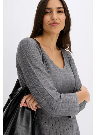 Gebreide jurk in een soepele viscosemix • grijs gemêleerd-zwart • bonprix online shop