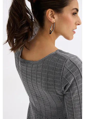 Gebreide jurk in een soepele viscosemix • grijs gemêleerd-zwart • bonprix online shop