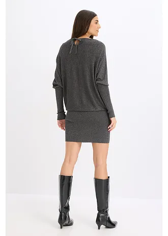 Pletené šaty ze splývavé viskózové směsi • antracitový melír • bonprix obchod