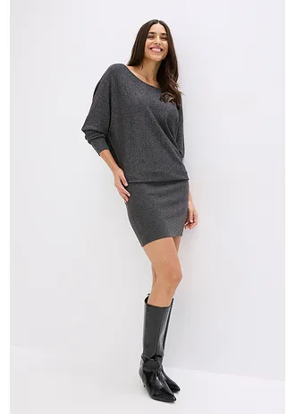 Pletené šaty ze splývavé viskózové směsi • antracitový melír • bonprix obchod