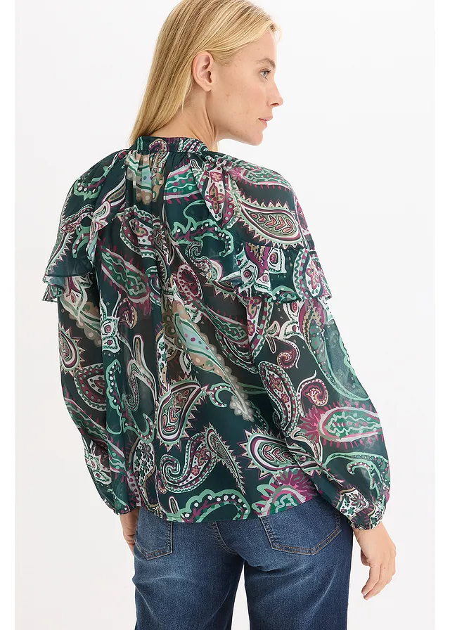 Tuniek met volants, Kleur: diepgroen paisley