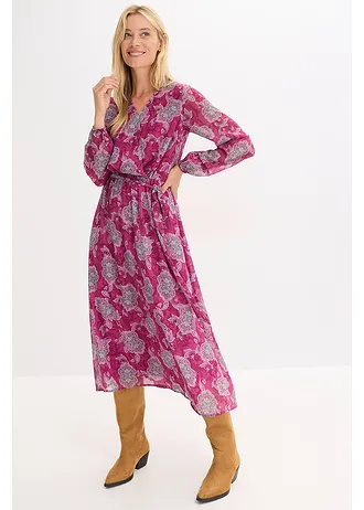 Jurk van chiffon met paisley, Kleur: donkerfuchsia-mint-bloesempink paisley