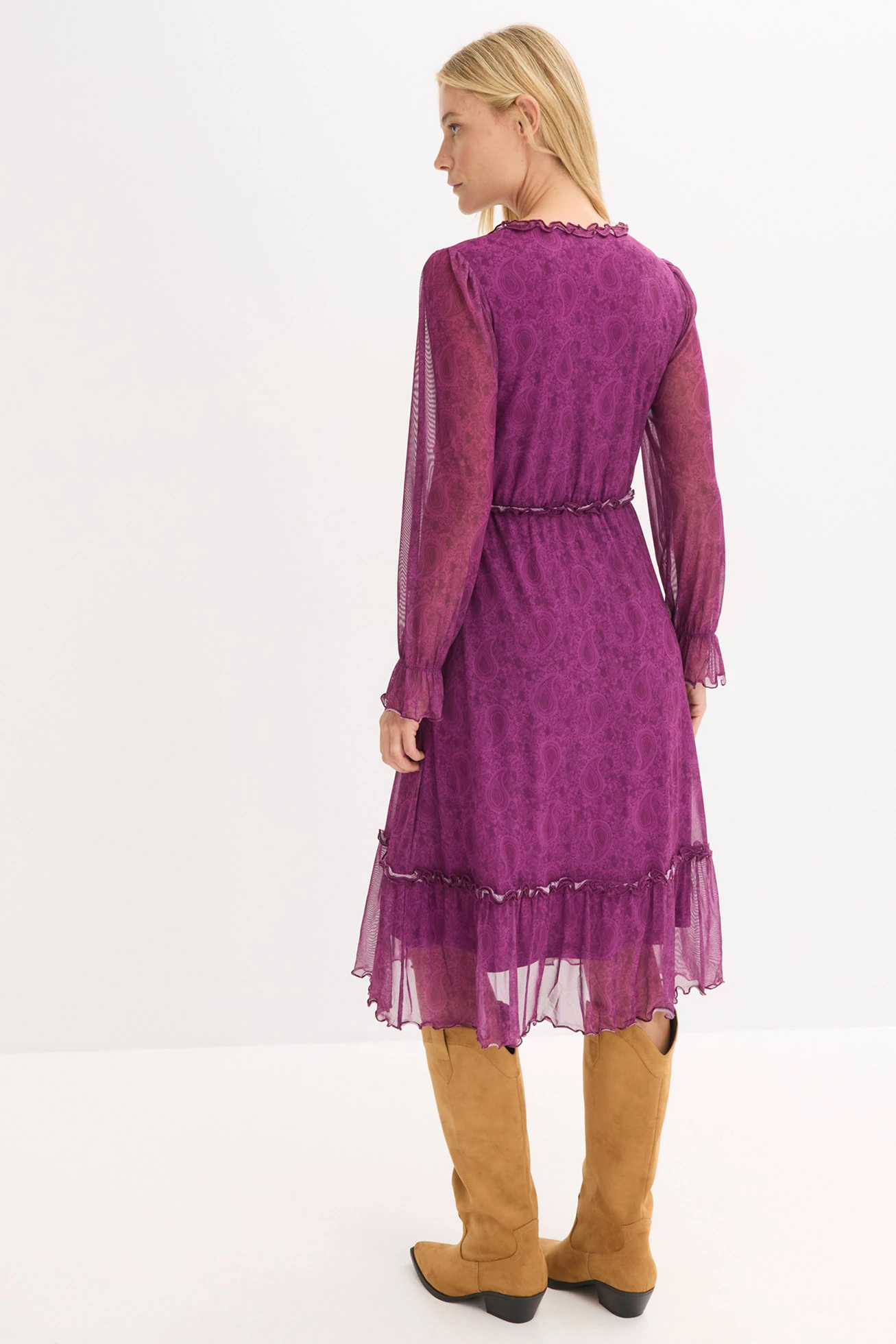 Žerzejové midi šaty ze síťoviny • tmavě fialová s kašmírovým vzorem • bonprix obchod