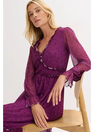 Žerzejové midi šaty ze síťoviny • tmavě fialová s kašmírovým vzorem • bonprix obchod