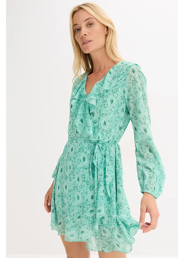 Sifon ruha, átkötős hatással • üvegzöld Paisley • bonprix áruház