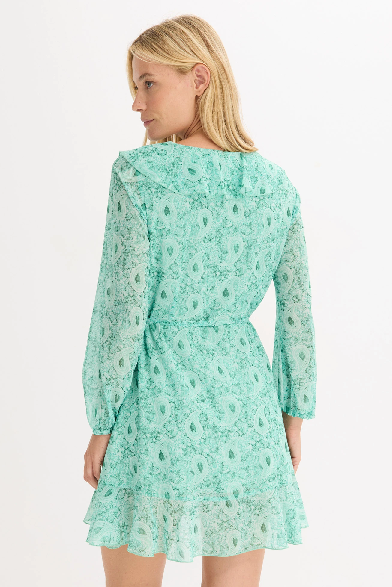 Sifon ruha, átkötős hatással • üvegzöld Paisley • bonprix áruház