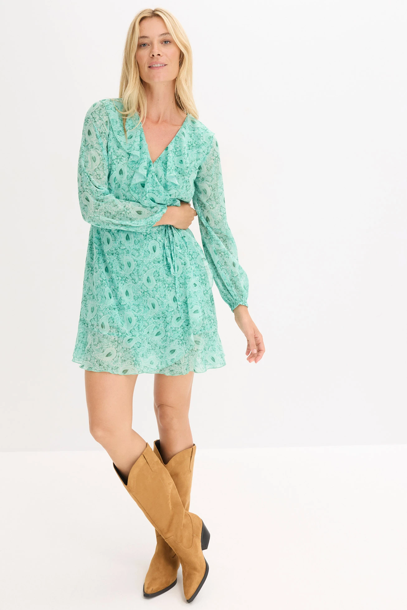 Sifon ruha, átkötős hatással • üvegzöld Paisley • bonprix áruház