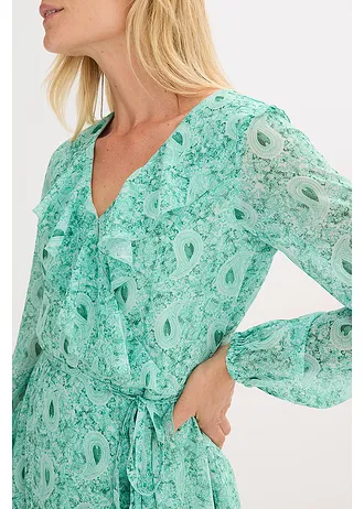 Rochie din șifon cu aspect petrecut • verde sticlă paisley • magazin bonprix