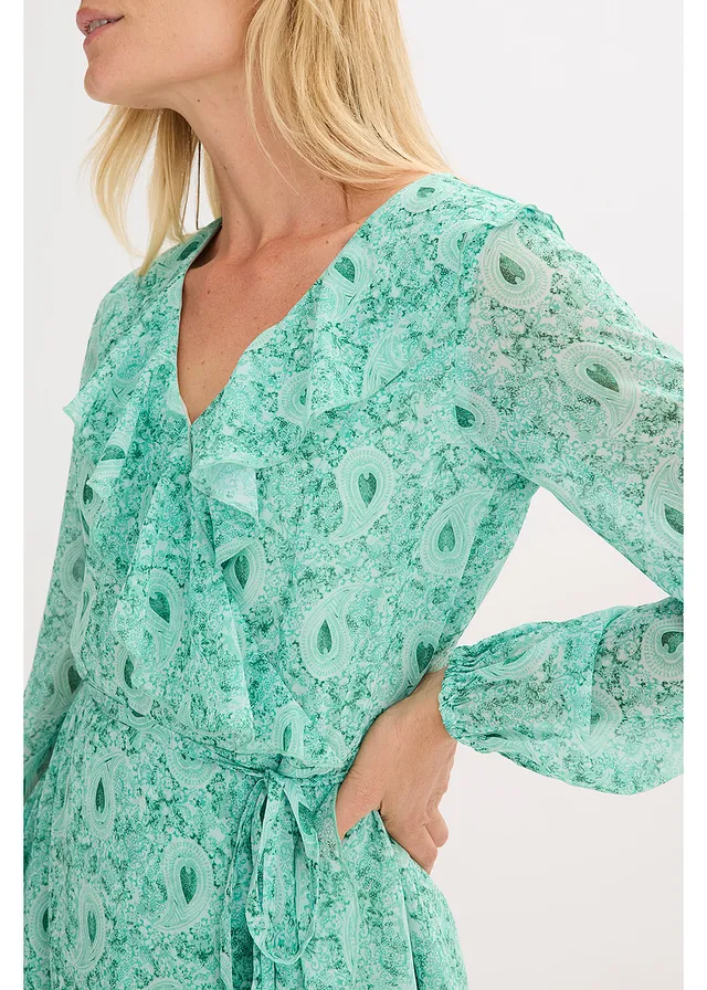 Sifon ruha, átkötős hatással • üvegzöld Paisley • bonprix áruház