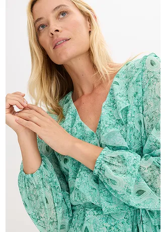 Sifon ruha, átkötős hatással • üvegzöld Paisley • bonprix áruház