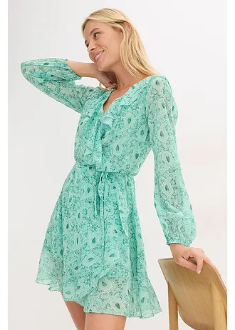 Sifon ruha, átkötős hatással • üvegzöld Paisley • bonprix áruház