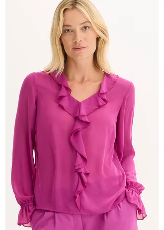 Chiffon blouse met volants • donkerfuchsia • bonprix online shop