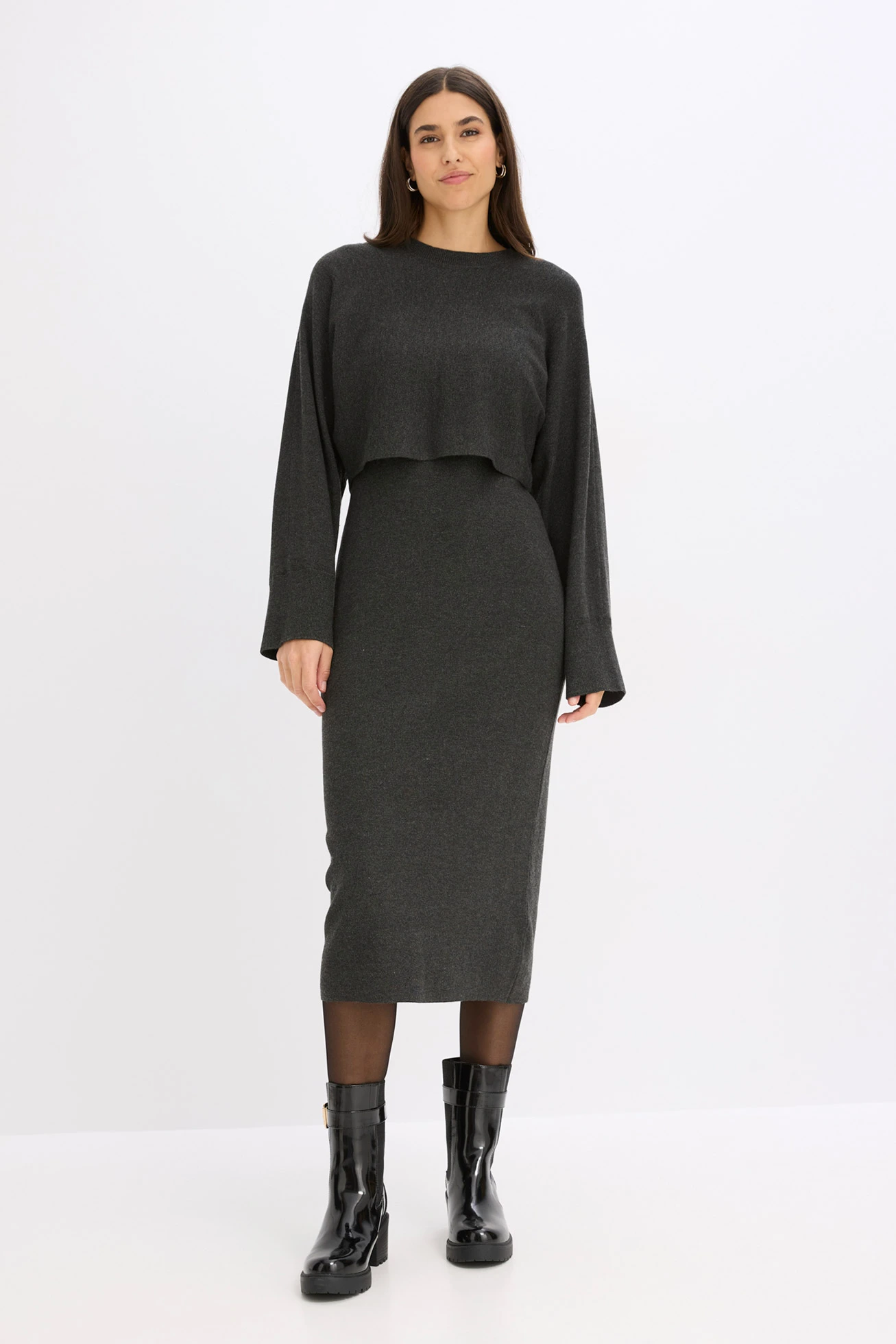 Set rochie tricotată ( set/ 2 piese) • antracit melanj, • magazin bonprix