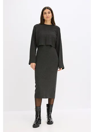 Gebreide jurk en shirt (2-dlg. set) • antraciet gemêleerd • bonprix online shop