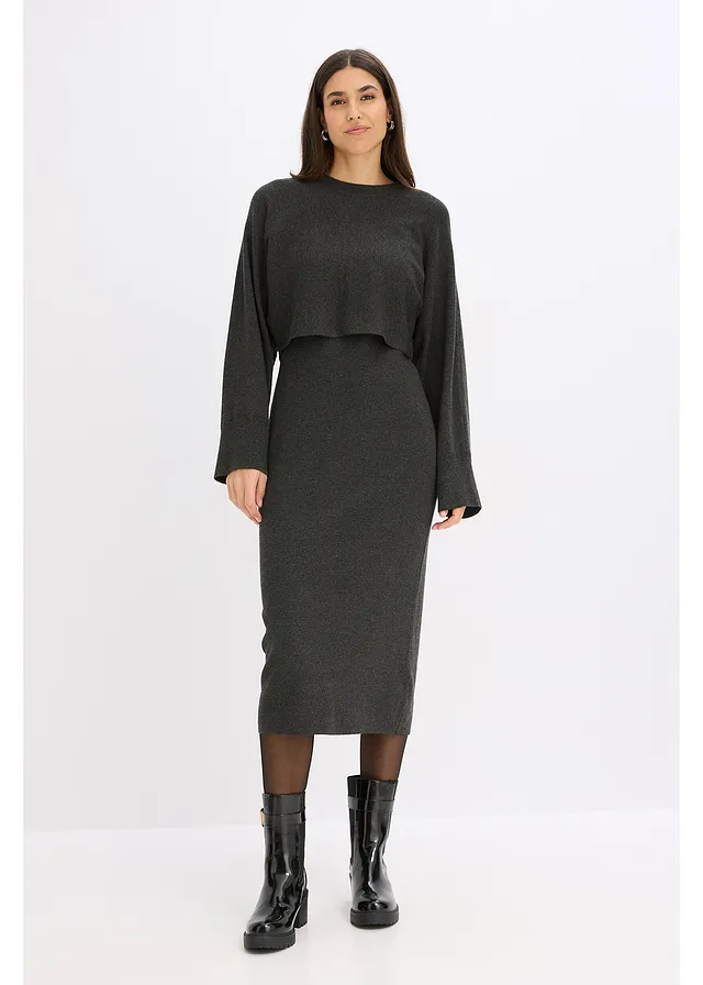 Gebreide jurk en shirt (2-dlg. set) • antraciet gemêleerd • product-page.page-title-suffix