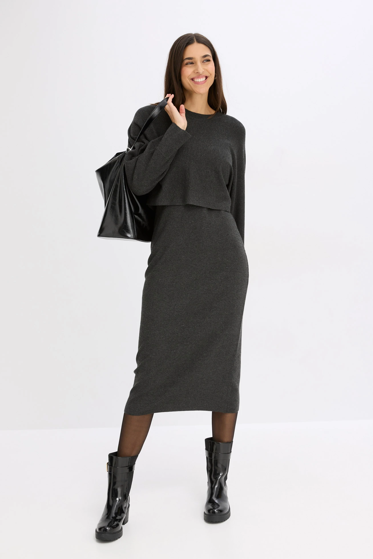 Set rochie tricotată ( set/ 2 piese) • antracit melanj, • magazin bonprix