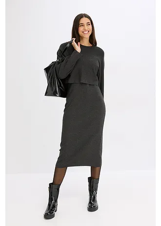 Gebreide jurk en shirt (2-dlg. set), Kleur: antraciet gemêleerd