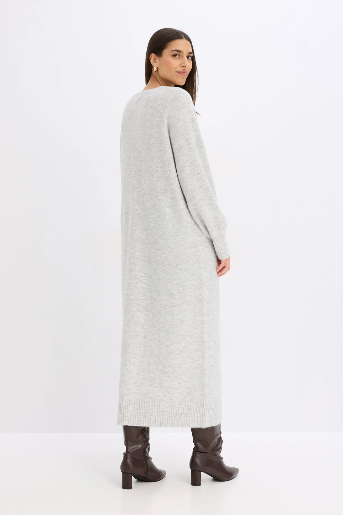 Gebreide oversized midi jurk • lichtgrijs gemêleerd • bonprix online shop