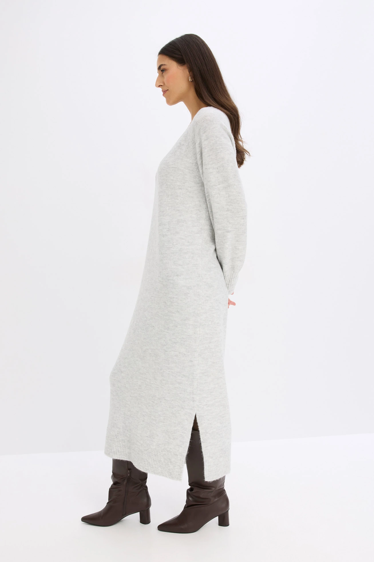 Gebreide oversized midi jurk • lichtgrijs gemêleerd • bonprix online shop