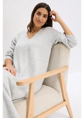 Sukienka dzianinowa oversize midi • jasnoszary melanż • sklep bonprix