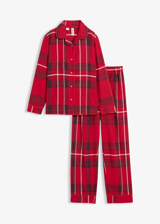 Pyjama enfant en flanelle douce, Couleur: rouge foncé carreaux
