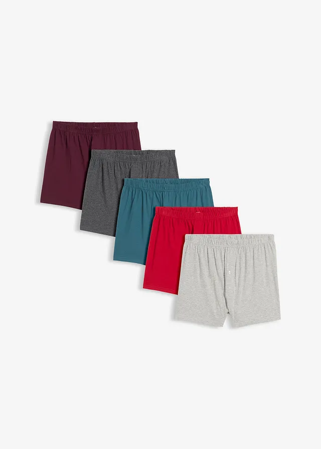 Lot de 5 caleçons en jersey coton • gris clair chiné/anthracite chiné/vert poivre/rouge piment/bordeaux • Boutique bonprix