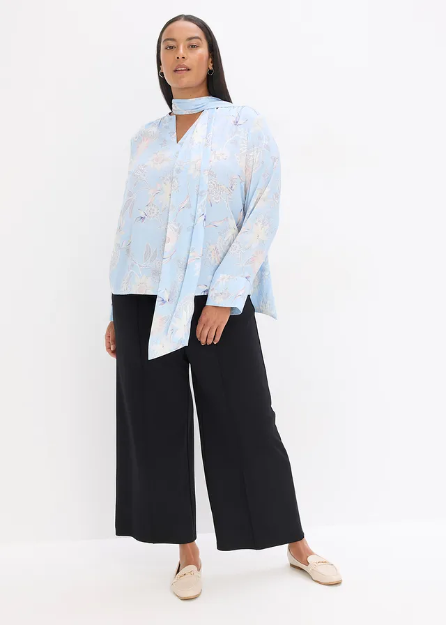 Tunique en satin fin, Couleur: bleu poudré-sable clair floral