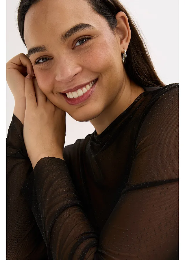 Longsleeve van zacht mesh, Kleur: zwart