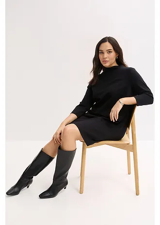 Mini jurk in een soepele viscosemix, Kleur: zwart