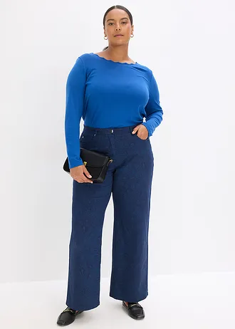 Wide leg broek van stretch katoen, Kleur: donkerblauw-lichtindigo paisley