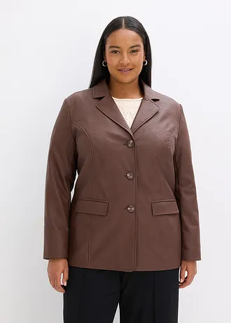 Lange blazer van imitatieleer, Kleur: bruin