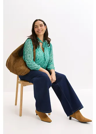 Tričko s dlouhým rukávem z jemné síťoviny, barva: lahvově zelená s kašmírovým vzorem