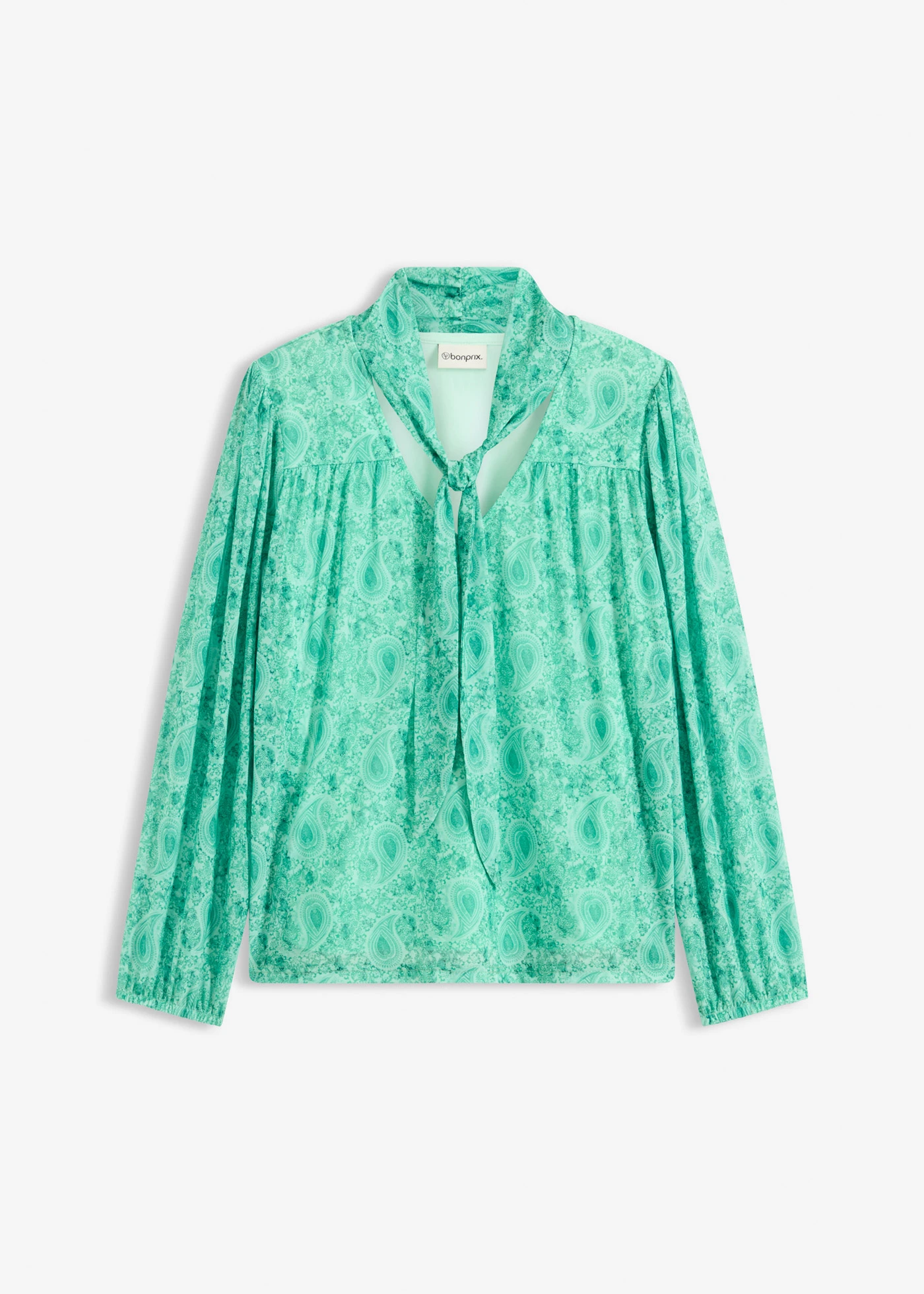 Tričko s dlouhým rukávem z jemné síťoviny • lahvově zelená s kašmírovým vzorem • bonprix obchod