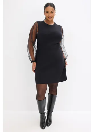 Gebreide jurk van een soepele viscosemix, Kleur: zwart