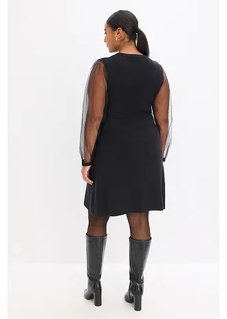 Gebreide jurk van een soepele viscosemix, Kleur: zwart