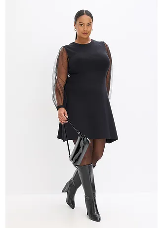 Gebreide jurk van een soepele viscosemix, Kleur: zwart
