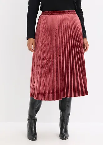 Plissé rok van zacht fluweel, Kleur: robijnrood